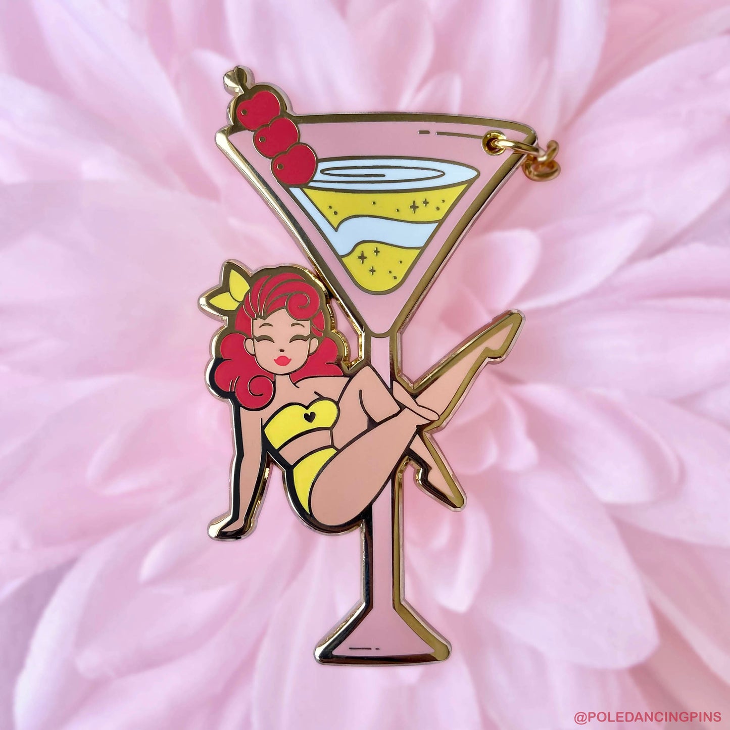 Martini Sit Pole Dancing Gold Enamel Keychain