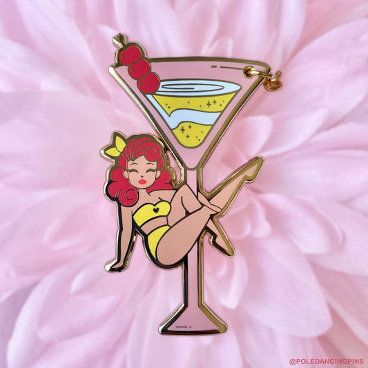Martini Sit Pole Dancing Gold Enamel Keychain