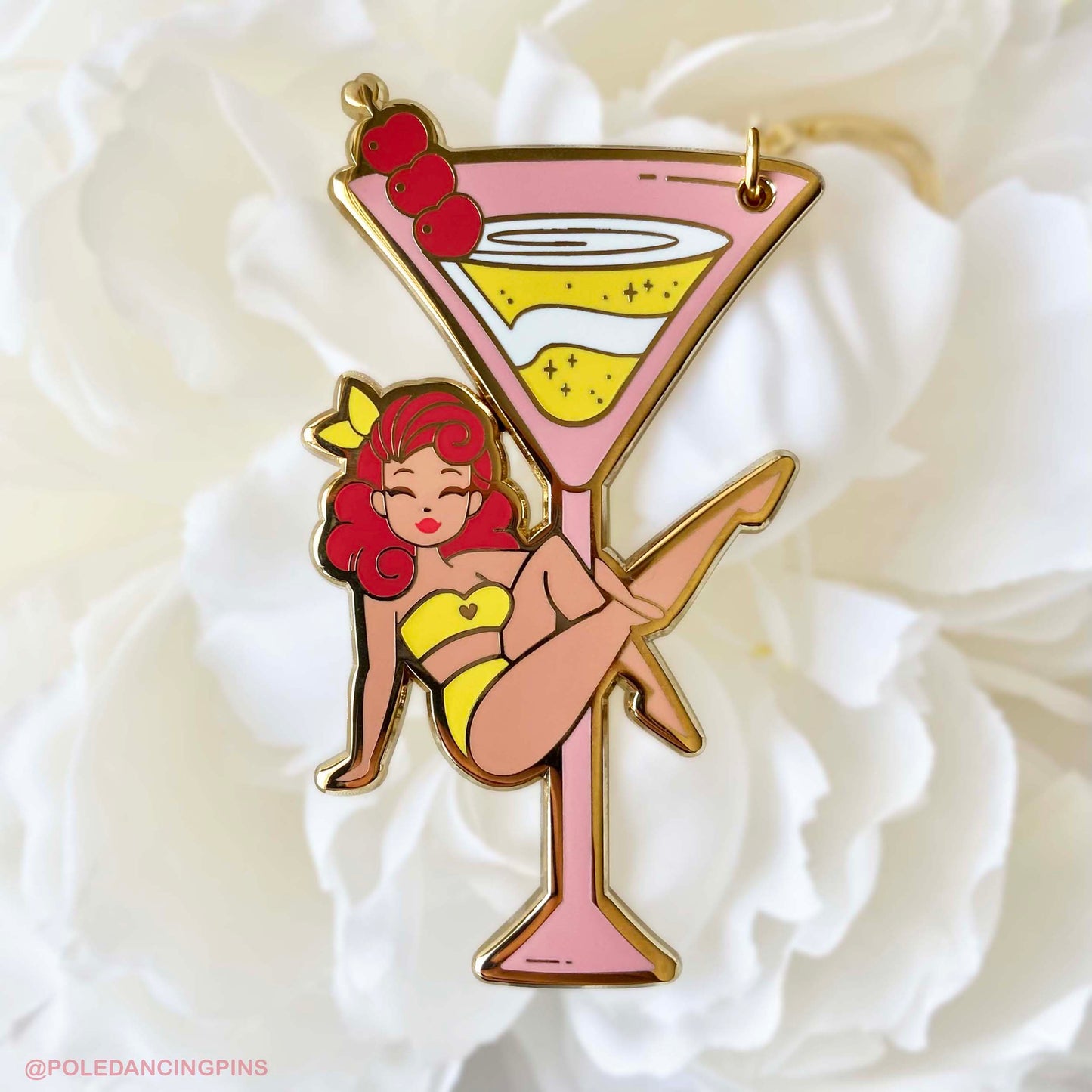 Martini Sit Pole Dancing Gold Enamel Keychain