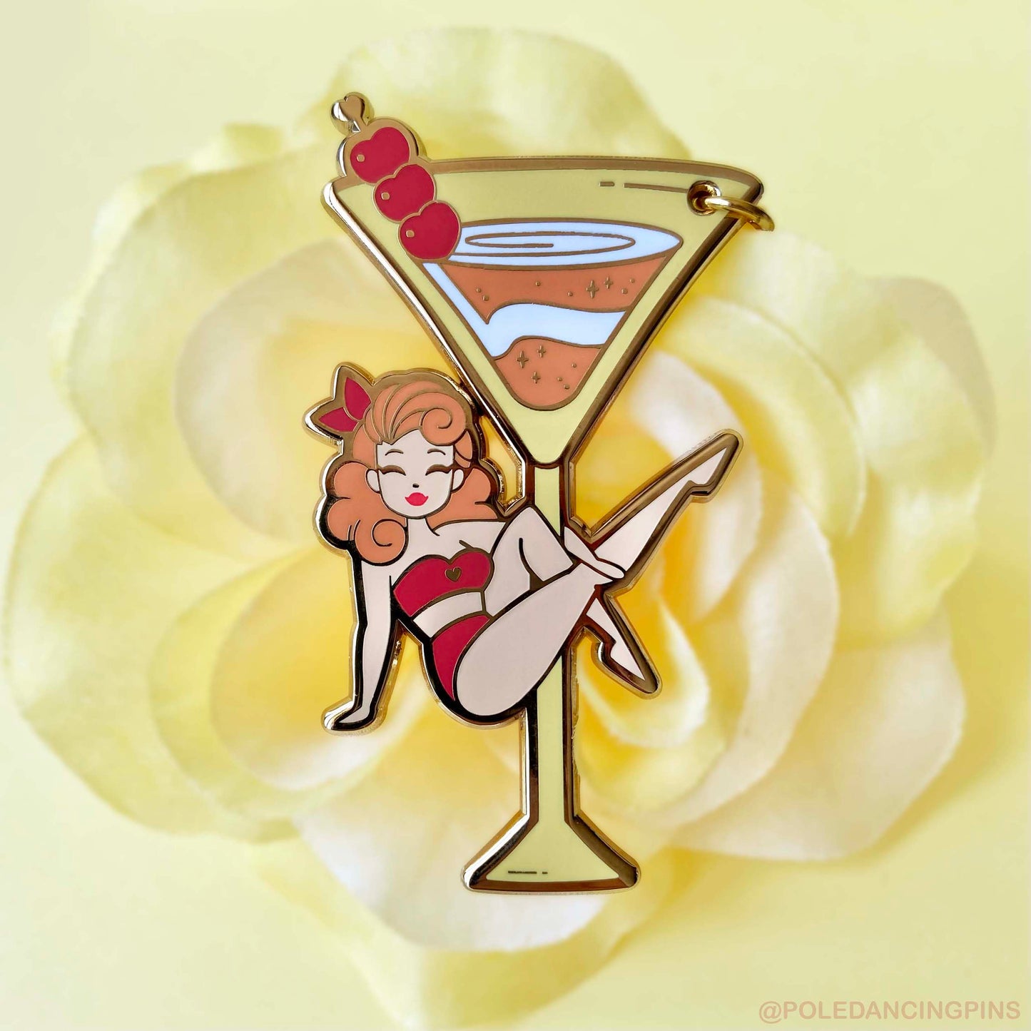 Martini Sit Pole Dancing Gold Enamel Keychain
