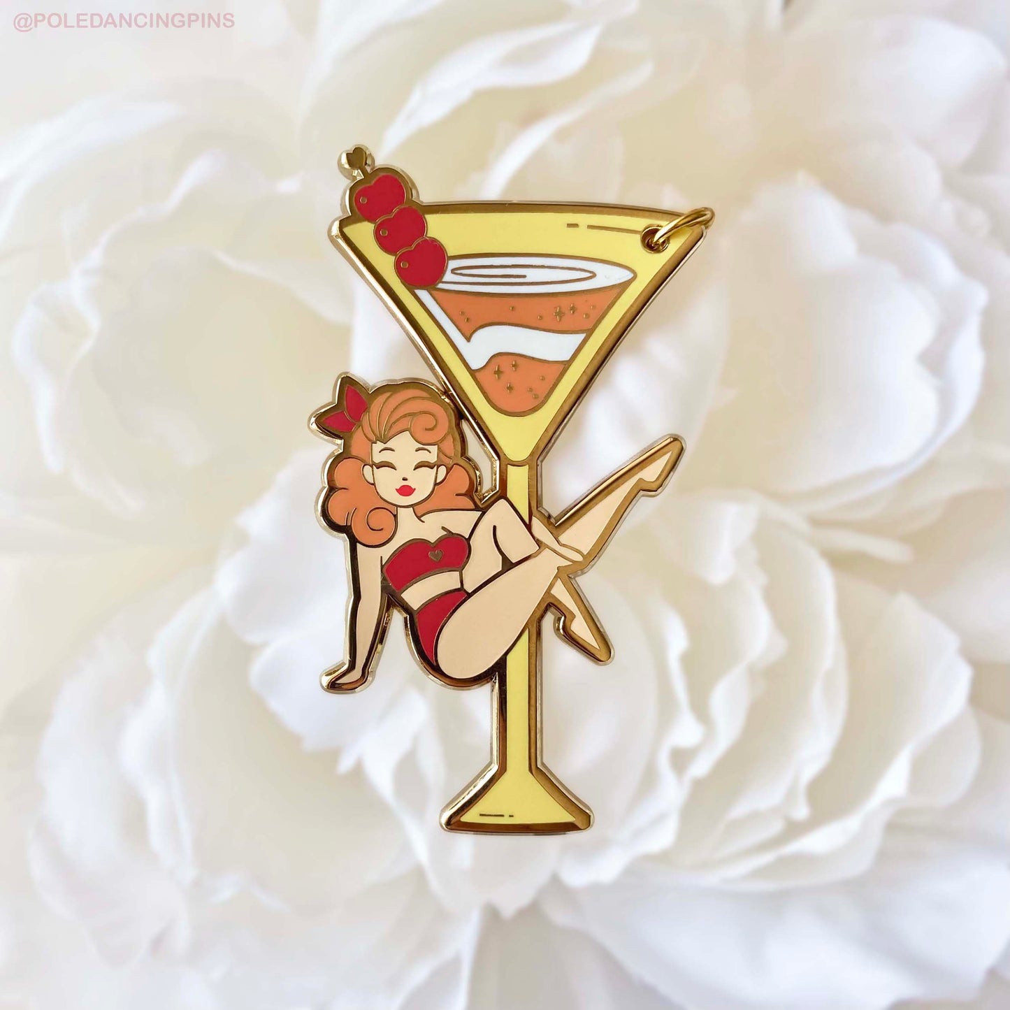 Martini Sit Pole Dancing Gold Enamel Keychain