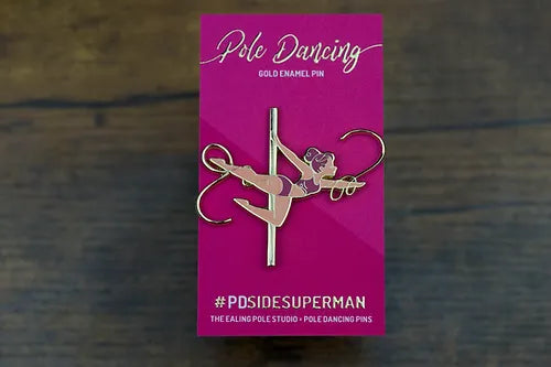 Side Superman Pole Dancing Gold Enamel Pin