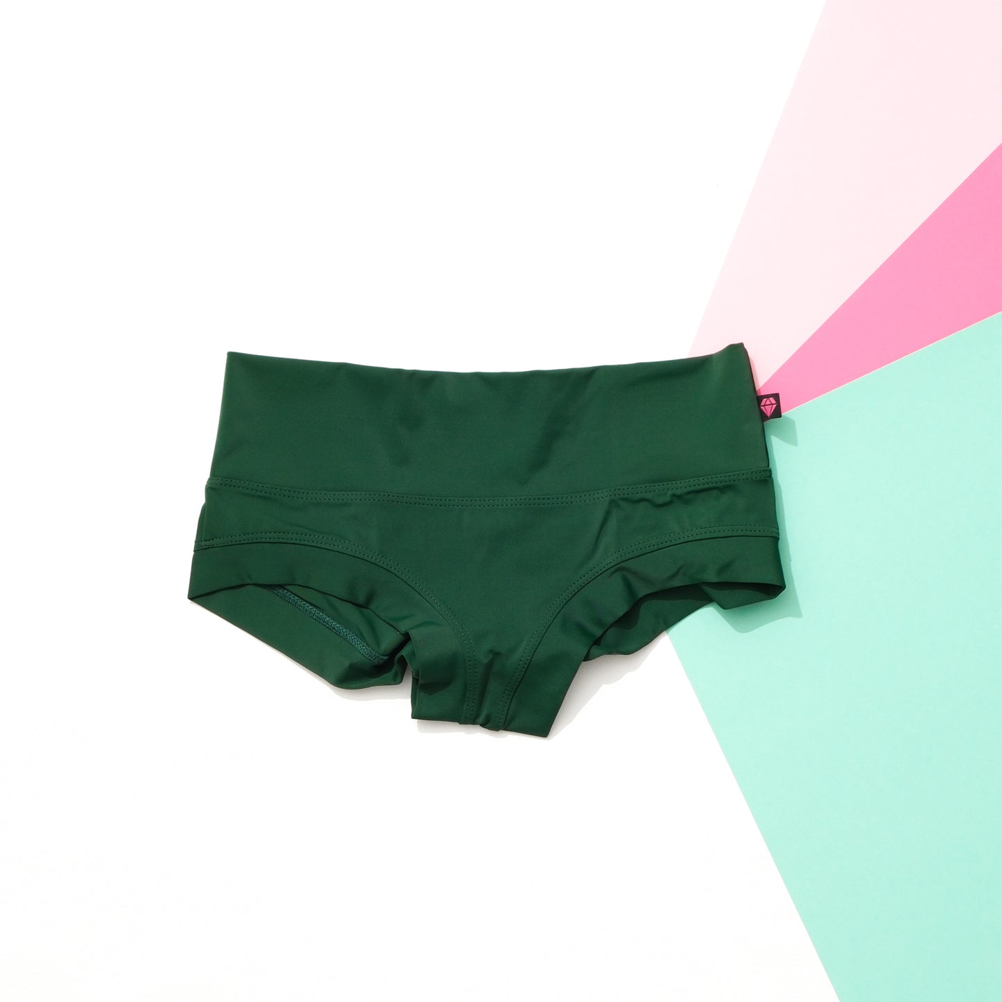Hunter green high‑waisted pole shorts handmade in Canada