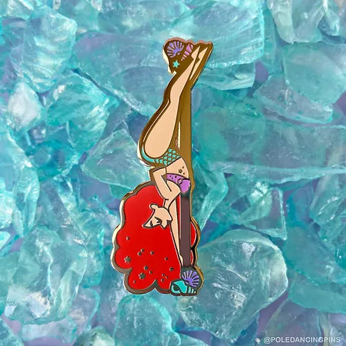 Mermaid (Red Hair) Pole Dancing Gold Enamel Pin